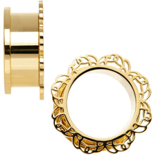 Load image into Gallery viewer, 7/8 Gold PVD Filigree Flower Screw Fit Tunnel Plug Set
