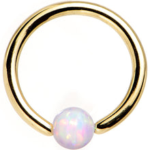 Load image into Gallery viewer, 16G 5/16 3mm White Synthetic Opal Gold IP Steel BCR Captive Ring
