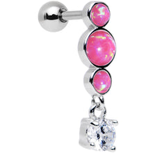 Load image into Gallery viewer, 16G 1/4 Pink Synthetic Opal Clear Gem Dangle Cartilage Earring
