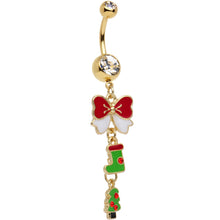 Load image into Gallery viewer, Gold Plated Surgical Steel Clear Spirit of Christmas Dangle Belly Ring
