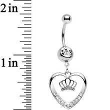 Load image into Gallery viewer, Clear Gem Claddagh Inspired Heart and Crown Dangle Belly Ring

