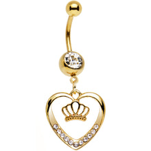 Load image into Gallery viewer, Clear Gem Gold Anodized Claddagh Heart and Crown Dangle Belly Ring
