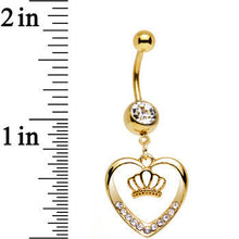 Load image into Gallery viewer, Clear Gem Gold Anodized Claddagh Heart and Crown Dangle Belly Ring
