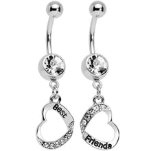 Load image into Gallery viewer, Clear Gem Best and Friends Matching Heart Dangle Belly Ring Set
