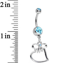 Load image into Gallery viewer, Aqua Gem Pretty Bow and Heart Dangle Belly Ring
