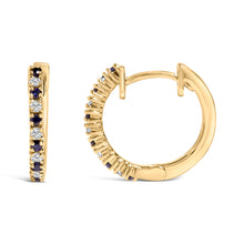 Load image into Gallery viewer, 10K Yellow Gold Alternating Blue Sapphire 1/10 Cttw Diamond Huggy Hoop Earrings  (I-J Color, I1-I2 Clarity)

