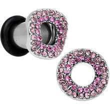 Load image into Gallery viewer, 2G Pink Gem Steel Warp Ring Single Flare Tunnel Plug Set
