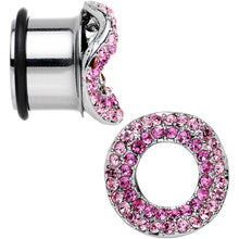 Load image into Gallery viewer, 9/16 Pink Gem Steel Warp Ring Single Flare Tunnel Plug Set

