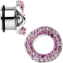 Load image into Gallery viewer, 5/8 Pink Gem Steel Warp Ring Single Flare Tunnel Plug Set
