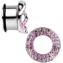 Load image into Gallery viewer, 18mm Pink Gem Steel Warp Ring Single Flare Tunnel Plug Set
