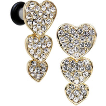 Load image into Gallery viewer, Clear Gem Steel Triple Heart Single Flare Dangle Plug Set Sizes 5mm to 00G
