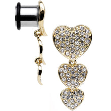Load image into Gallery viewer, Clear Gem Steel Triple Heart Single Flare Dangle Plug Set Sizes 5mm to 00G

