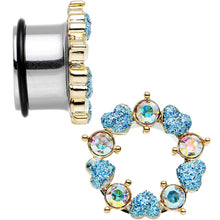 Load image into Gallery viewer, 18mm Aurora and Aqua Gem Heart Wreath Single Flare Tunnel Plug Set

