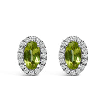 Load image into Gallery viewer, 10K White Gold 5x3 MM Oval Purple Amethyst and Diamond Halo Stud Earrings (I-J Color, I1-I2 Clarity)
