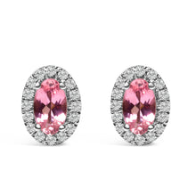 Load image into Gallery viewer, 10K White Gold 5x3 MM Oval Purple Amethyst and Diamond Halo Stud Earrings (I-J Color, I1-I2 Clarity)
