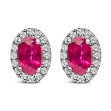 Load image into Gallery viewer, 10K White Gold 5x3 MM Oval Purple Amethyst and Diamond Halo Stud Earrings (I-J Color, I1-I2 Clarity)
