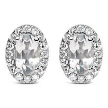 Load image into Gallery viewer, 10K White Gold 5x3 MM Oval Purple Amethyst and Diamond Halo Stud Earrings (I-J Color, I1-I2 Clarity)
