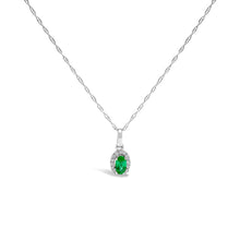 Load image into Gallery viewer, 10K White Gold 5x3mm Green Emerald and Diamond Accent Halo Oval Shape 18" Pendant Necklace (I-J Color, I1-I2 Clarity)
