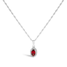 Load image into Gallery viewer, 10K White Gold 5x3mm Green Emerald and Diamond Accent Halo Oval Shape 18" Pendant Necklace (I-J Color, I1-I2 Clarity)

