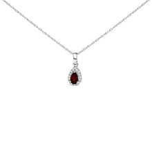 Load image into Gallery viewer, 10K White Gold 5x3mm Green Emerald and Diamond Accent Halo Pear Shape 18" Pendant Necklace (I-J Color, I1-I2 Clarity)
