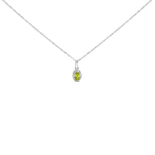 Load image into Gallery viewer, 10K White Gold 5x3mm Green Emerald and Diamond Accent Halo Oval Shape 18" Pendant Necklace (I-J Color, I1-I2 Clarity)

