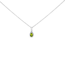Load image into Gallery viewer, 10K White Gold 5x3mm Green Emerald and Diamond Accent Halo Pear Shape 18" Pendant Necklace (I-J Color, I1-I2 Clarity)
