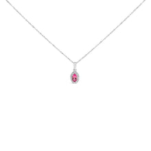 Load image into Gallery viewer, 10K White Gold 5x3mm Green Emerald and Diamond Accent Halo Oval Shape 18" Pendant Necklace (I-J Color, I1-I2 Clarity)
