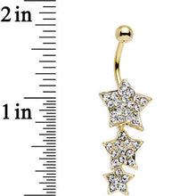 Load image into Gallery viewer, Clear Gem Gold Plated Steel Triple Star Dangle Belly Ring
