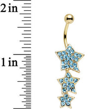 Load image into Gallery viewer, Aqua Gem Gold Plated Steel Triple Star Dangle Belly Ring
