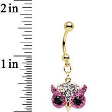 Load image into Gallery viewer, Clear Pink and Black Gem Gold Plated Beady Eye Owl Dangle Belly Ring
