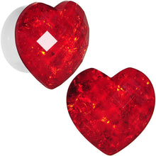 Load image into Gallery viewer, White Acrylic Red Faceted Valentine Heart Saddle Plug Set 2G to 26mm
