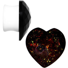 Load image into Gallery viewer, White Acrylic Black Faceted Valentine Love Heart Saddle Plug Set 12mm to 26mm
