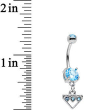 Load image into Gallery viewer, Aqua Gem Stainless Steel Triangular Shield Dangle Belly Ring
