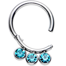 Load image into Gallery viewer, 16G 5/16 Blue Zircon Gem Stainless Steel Hinged Segment Ring
