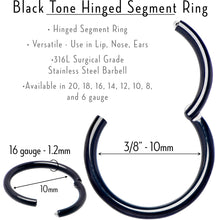 Load image into Gallery viewer, 16G 3/8 Black PVD Hinged Segment Ring
