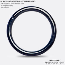 Load image into Gallery viewer, 16G 3/8 Black PVD Hinged Segment Ring
