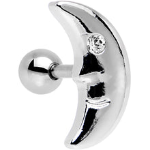 Load image into Gallery viewer, 16G 1/4 Clear Gem Steel Crescent Moon Left Cartilage Earring
