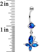 Load image into Gallery viewer, Blue Gem Butterfly Prong Set Dangle Belly Ring
