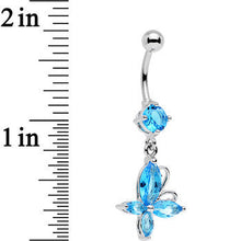 Load image into Gallery viewer, Aqua Gem Butterfly Prong Set Dangle Belly Ring
