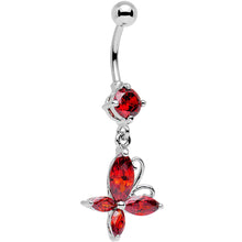 Load image into Gallery viewer, Red Gem Butterfly Prong Set Dangle Belly Ring
