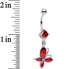Load image into Gallery viewer, Red Gem Butterfly Prong Set Dangle Belly Ring
