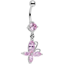 Load image into Gallery viewer, Light Pink Gem Butterfly Prong Set Dangle Belly Ring
