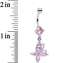 Load image into Gallery viewer, Light Pink Gem Butterfly Prong Set Dangle Belly Ring
