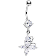 Load image into Gallery viewer, Clear Gem Butterfly Prong Set Dangle Belly Ring

