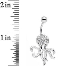 Load image into Gallery viewer, Clear Gem Paved Stainless Steel I'm All Tentacles Octopus Belly Ring
