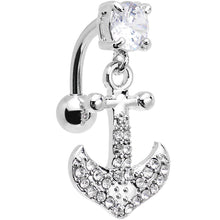 Load image into Gallery viewer, Clear Gem Paved Set My Sails Anchor Top Mount Dangle Belly Ring
