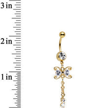 Load image into Gallery viewer, Clear CZ Gem Gold Anodized Dragonfly Inspired Dangle Belly Ring
