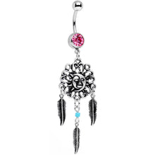 Load image into Gallery viewer, Pink Gem Sun and Moon Feather Celestial Daydream Dangle Belly Ring
