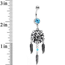 Load image into Gallery viewer, Aqua Gem Sun and Moon Feather Celestial Daydream Dangle Belly Ring

