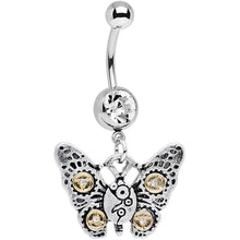 Load image into Gallery viewer, Clear Gem Steampunk Butterfly Dangle Belly Ring
